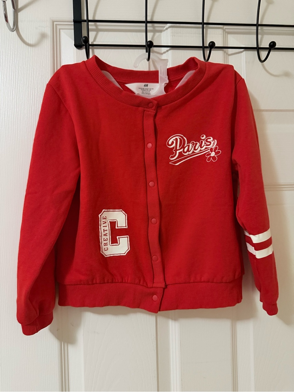 H&M Red Kids Snap-Front Paris Sweatshirt with Stripes